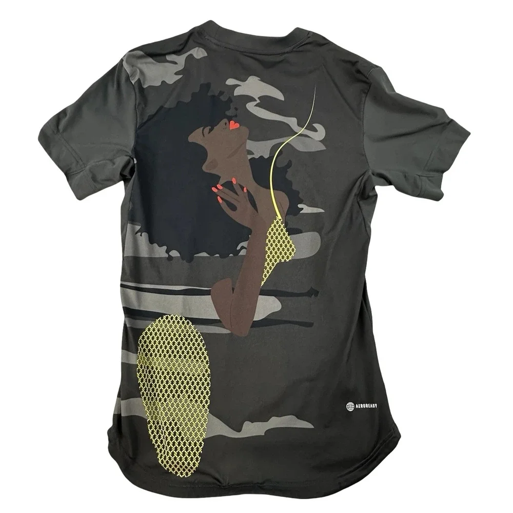 Adidas x Thebe Magugu Tennis NY Printed Tee Mens Small Carbon HH8774 New